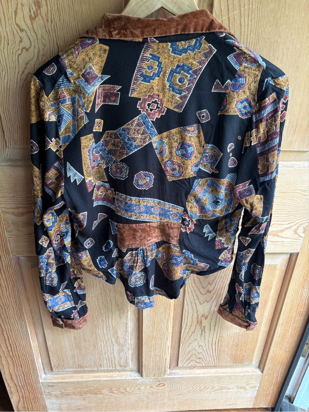Vintage Banjo Southwestern Velvet Collar Blouse | Boho Western Button Down | M - Picture 5 of 7